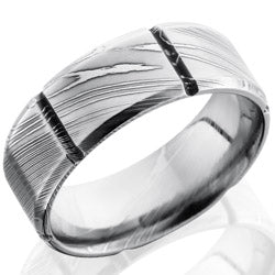 Style 103812: Damascus Steel 8mm Beveled Band with Segmented Pattern