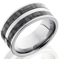 Style 103591: Titanium 10mm Flat Band with 2 stripes of 3mm Carbon Fiber