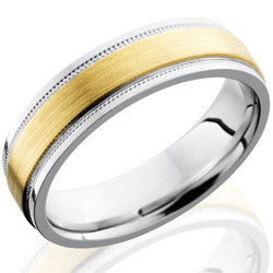 Style 103659: Cobalt Chrome 6mm Flat Band with Grooved Edges and 3mm 14KY