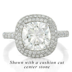 Style 103339: Double cushion shape pavé diamond halo engagement ring with a high split pavé diamond