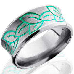 Style 103501: Titanium 10mm Concave Band with Beveled Edges and Leaf Pattern