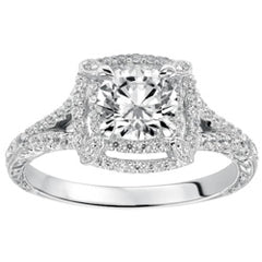 Style 102981-7.5mm: Engraved Split Shank Double Square Halo Engagement Ring With Diamonds