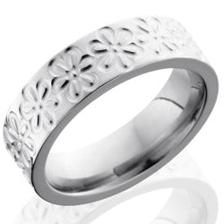 Style 103517: Titanium 6mm Flat Band with Flower Pattern