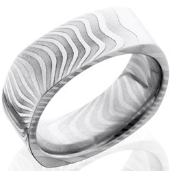 Style 103836: Tiger Patterned Damascus Steel 8mm Flat, Square Band