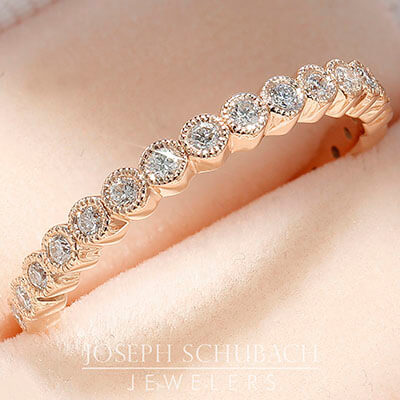 Style 103370: Milgrained bezel set round lab diamond eternity band, approx .28ct t.w., 2.3mm wide
