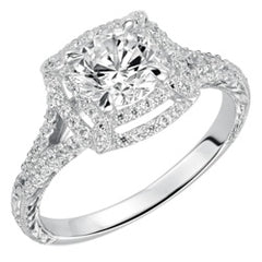 Style 102981-5mm: Engraved Split Shank Double Square Halo Engagement Ring With Diamonds