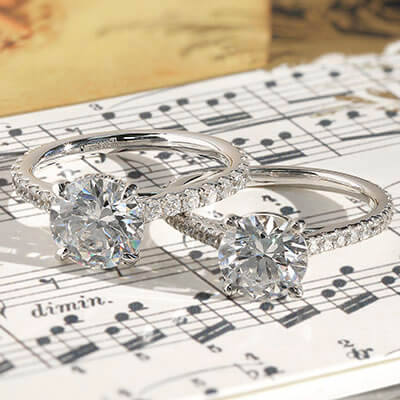 Paris Cathedral Engagement Rings w/Round Pavé Band