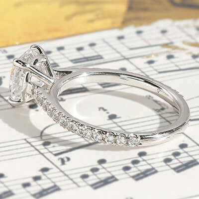 Band Detail - Paris Cathedral Engagement Ring with Round Pavé Band