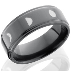 Style 103924: Zirconium 8mm Flat Band with Grooved Edges and Moon Pattern