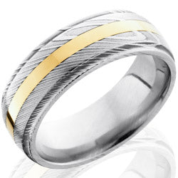 Style 103825: Damascus Steel 8mm Band with 2mm 14KY