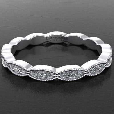 Style 103355: Scalloped Wedding Band With Milgrained Edges And Round Lab Diamonds