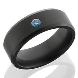 Style 103971: Elysium Matte Finish Solid Diamond Ring With Beveled Edges And Flush-Set Blue Diamond