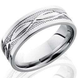 Style 103684: Cobalt Chrome 7mm Flat Band with Infinity and Knurl Pattern