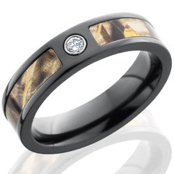 Style 103949: Zirconium 5mm Flat Band with 3mm of Realtree Max4 Camo and Flush White Diamond.