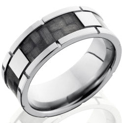 Style 103606: Titanium 8mm Flat Band with 4 segments of Carbon Fiber