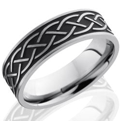 Style 103530: Titanium 7mm Flat Band with Antiqued Celtic Pattern