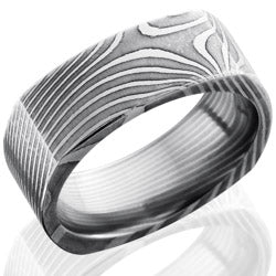 Style 103835: Flat Twist Patterned Damascus Steel 8mm Flat, Square Band