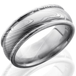 Style 103838: Damascus Steel 8mm Domed Band with Rounded Edges