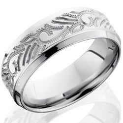 Style 103700: Cobalt Chrome 8mm Beveled Band with Vine Pattern