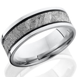 Style 103662: Cobalt Chrome 7.5mm flat band with 4mm meteorite and two antiqued grooves