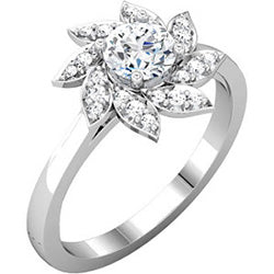 Flower Design Halo Engagement Ring with Diamonds