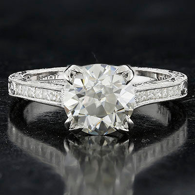 Style 103328: The Ella Bella Engagement Ring With Princess Cut Side Diamonds And Hand Engraving