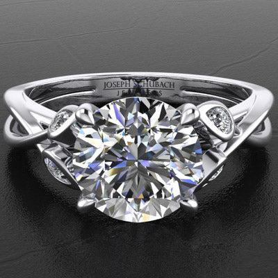 Style 103308: Split Band Engagement Ring With Diamond Leaf Accents And Pave Basket Base
