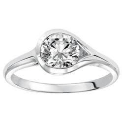 Style 102989: Modern Bezel Set Round Solitaire Engagement Ring With A Bypass Design