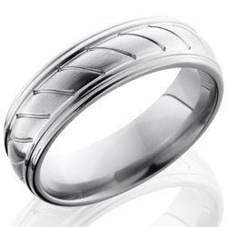 Style 103542: Titanium 7mm Domed Band with Rounded Edges and Striped Pattern