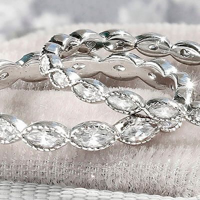 Style 103352: Bezel Set Marquise Lab Diamond Wedding Band With Milgrained Edges