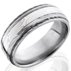 Style 103977: Damascus Steel 8mm Band with 3mmÂ Sterling Silver and Palladium White Gold Mokume