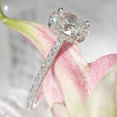 Victoria Engagement Ring for Oval Center with Lab Diamond Pavé Diamond Band and Under Bezel Style 103342