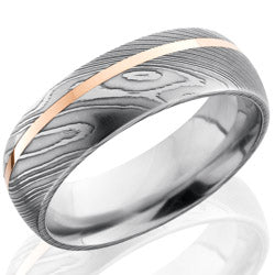 Style 103809: Damascus Steel 7mm Domed Band with 1mm 14KR