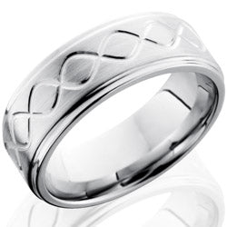 Style 103753: Cobalt Chrome 8mm Flat Band with Grooved Edges and Infinity Pattern
