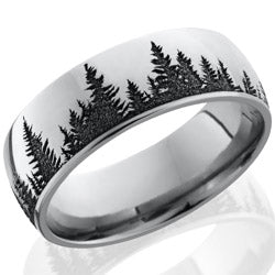 Style 103712: Cobalt Chrome 8mm domed band with laser carved Trees pattern