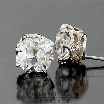 Style 103388: Vintage Inspired Cushion Earrings with Diamond Accents