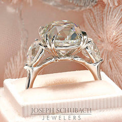 Style 103395: The Monaco custom made three stone ring with an Old Mine Cut center and antique pear shape side stones