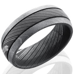 Style 103819: Damascus Steel 8mm Domed Band with Two .5mm Grooves