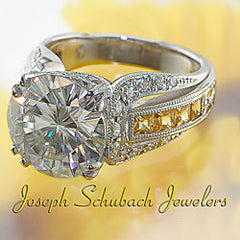 Style 4516M: Hand Made And Engraved Antique Style Ring With Yellow Sapphires And Pave' Diamonds