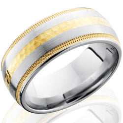Style 103778: Cobalt Chrome 9mm Domed Band with 14KY Milgrained Inlays