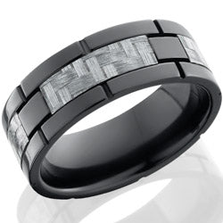 Style 103945: Zirconium 8mm flat band with 4 segments of Silver Carbon Fiber