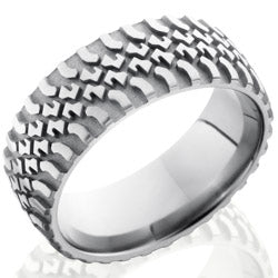 Style 103582: Titanium 9mm Domed Band with Truck Tire Pattern