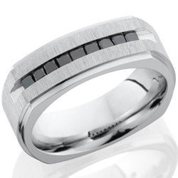 Style 103751: Cobalt Chrome 8mm square band with grooved edges and 9 channel set black diamonds