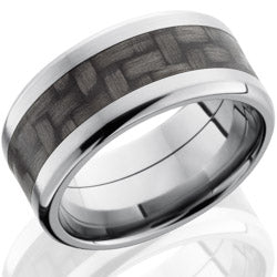 Style 103590: Titanium 10mm Beveled Band with 5mm of Carbon Fiber