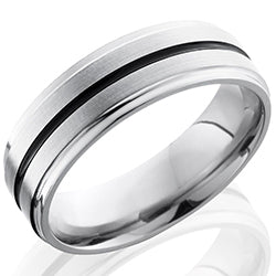 Style 103537: Titanium 7mm Flat Band with Grooved Edge and 1mm Antiqued Groove
